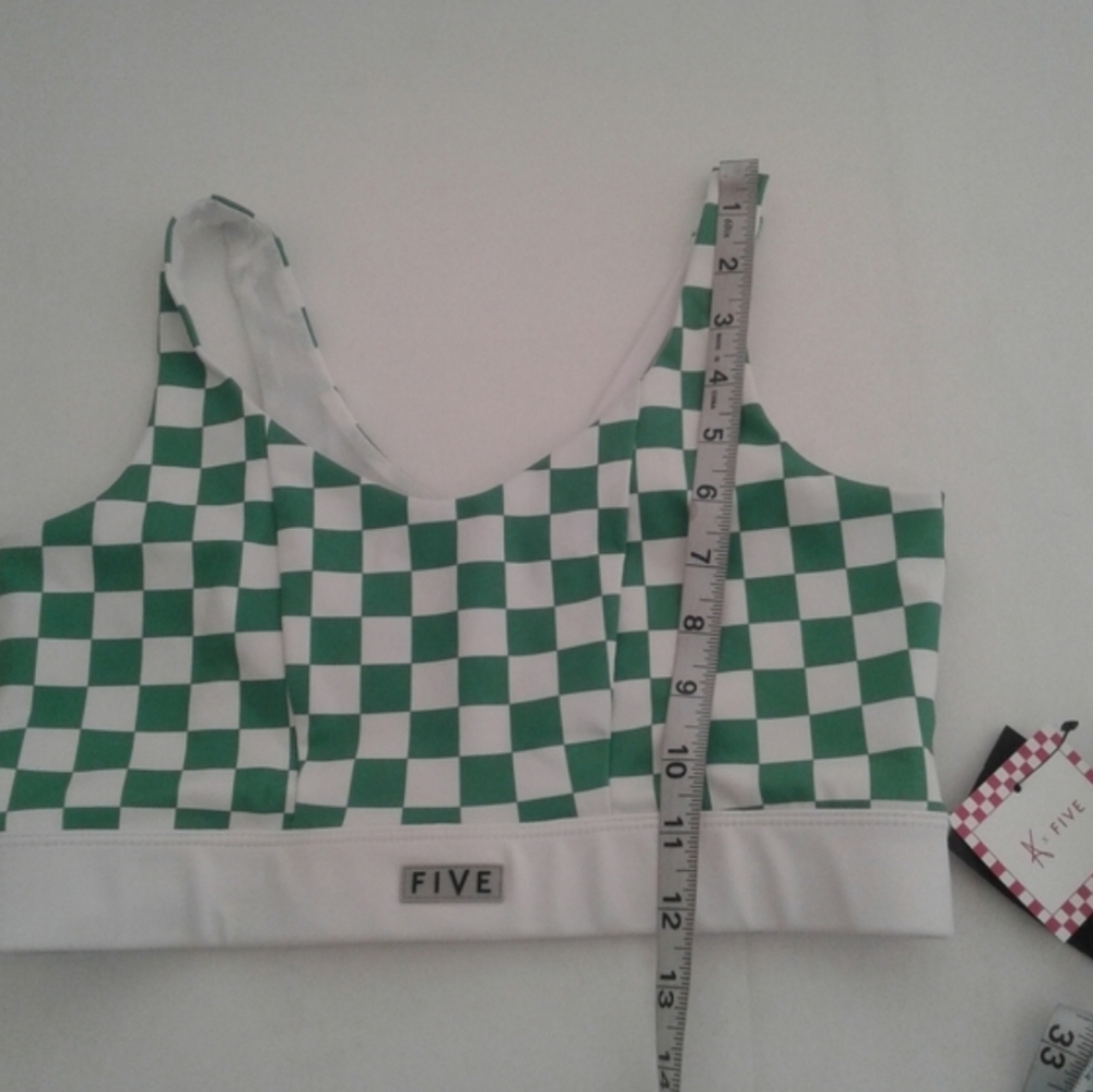 Five the Label Checkered Active Set Green Sports Bra & Biker Shorts S/M NWT - Picture 8 of 14